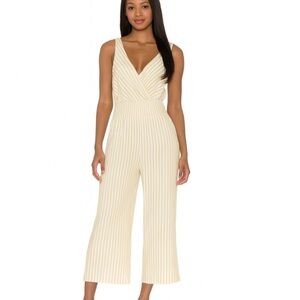 Island Blue romper jumpsuit ivory gold wide leg V-neck gold elastic waist SZ SM